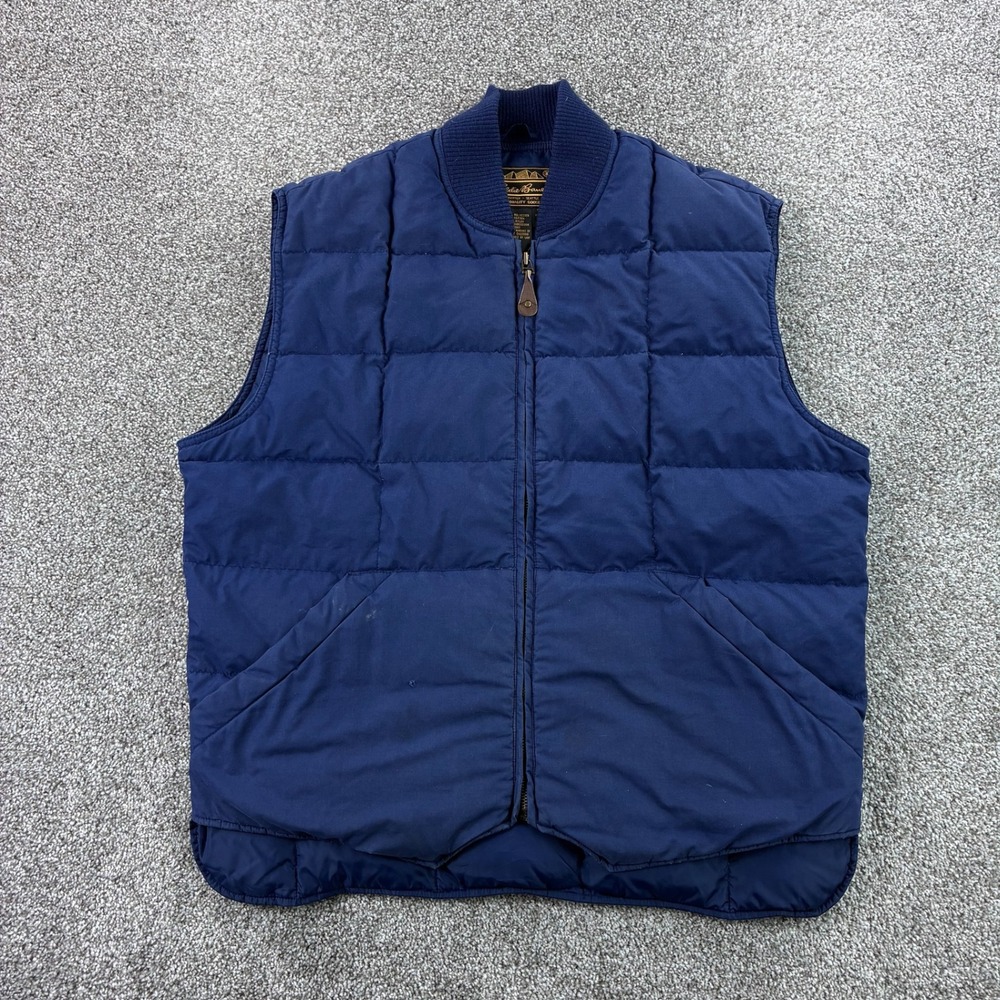 Vintage Eddie Bauer Goose Down Puffer Vest‎ Mens Large Navy Blue Quilted Zip